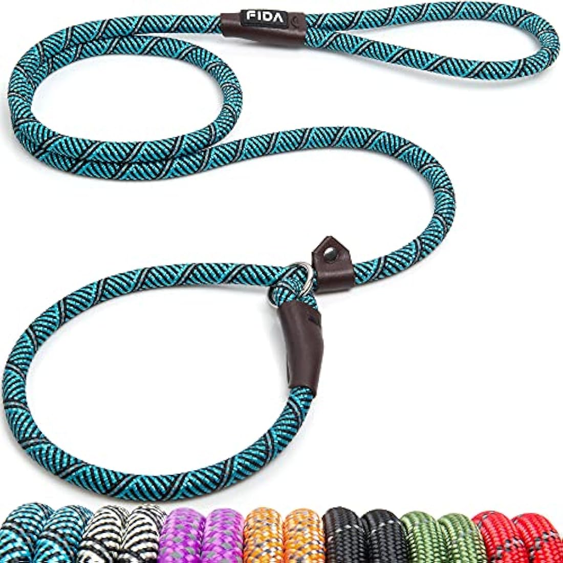 Fida Slip Lead for Dogs | 1.8m, One-Size-Fits-All, Slip-On Rope Lead. Easy to Slip On, No Collar or Harness Needed. Durable & Weather Resistant Climbers Rope with Reflective Stitching (Pack of 5)