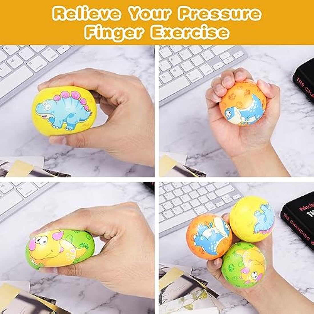 Ainiv Squeeze Stress Balls, 12pcs Relief Ball, Sensory Ball for Kids and Adults, Hand Exercise Toys Anxiety, Fidget, Tension, Manage Anger-Dinosaur (F5-3605068)