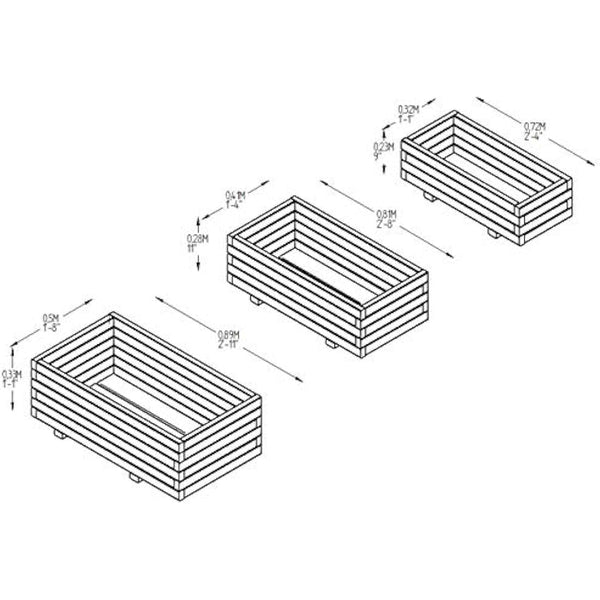 Forest Garden 3 Sizes Pressure Treated Wooden Durham Rectangular Planter (Set of 3)