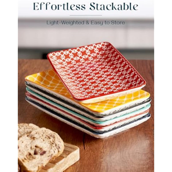 DOWAN Serving Platter Set of 6 - New Bone China Dessert Plates 20.5cm/8" - Small Dinner Plates for Appetizer, Sushi, Fruit, Salad, Cake - Microwave/Oven/Fridge/Dishwasher Safe - Vibrant Colors