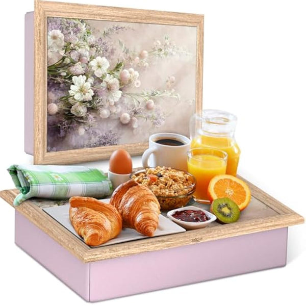 Empire Lap Tray with Bean Bag Cushion – Wooden Soft Padded Lap Tray with Cushion for Eating, Drinking & Laptop – Ideal for Breakfast, Dinner, Snacks & Work – Comfortable, Portable with Sturdy Design