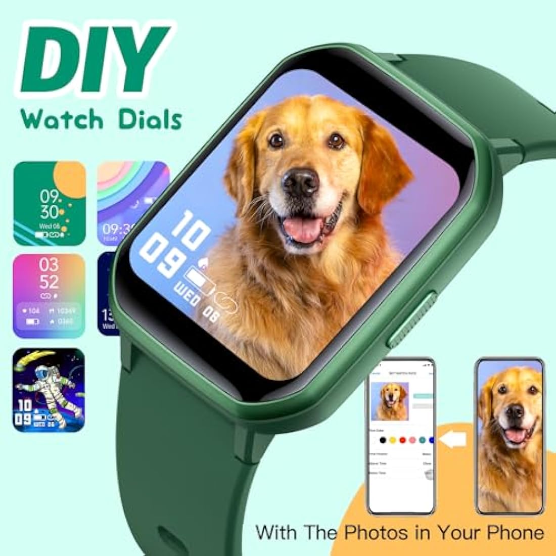 Kids Smart Watch for Boys,IP68 Waterproof Kids Fitness Tracker Watch with 1.5 Inch DIY Face,Heart Rate Sleep Monitor,19 Sport Modes,Calories Counter,Alarm Clock,Great Gifts for Children 6+ (Green)