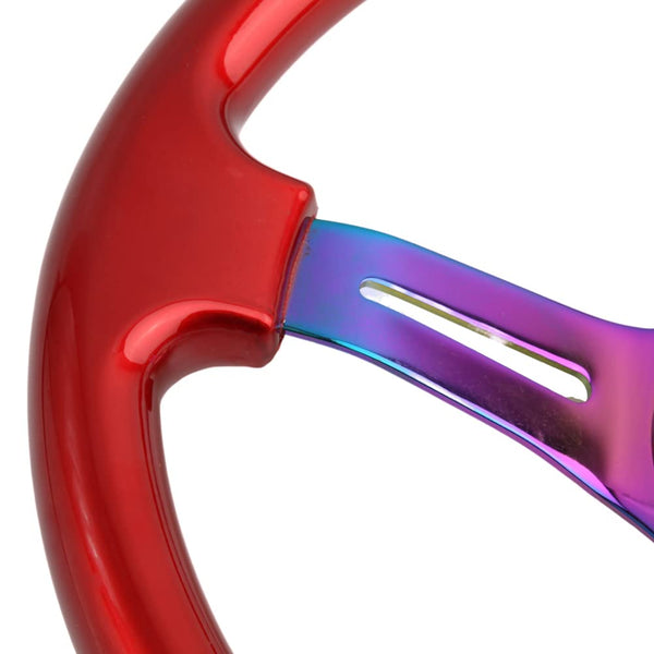 350mm Green Racing Steering Wheel Neo Chrome Spoke Universal 6 Bolts 45mm Deep Dish Classic ABS Wood Steering Wheel with Horn Button