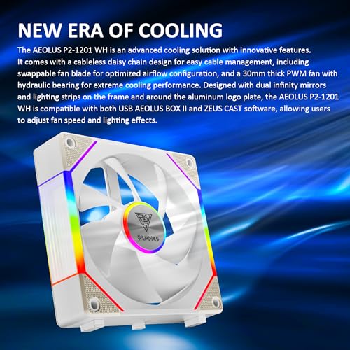 GAMDIAS 120mm ARGB PC Case Fans, Computer Case Fan, Cabless Daisy Chain Connection, Dual Infinity Mirror Lighting, Swappable Fan Blade for Reverse Airflow, Performance 30mm Thick, With Control Box