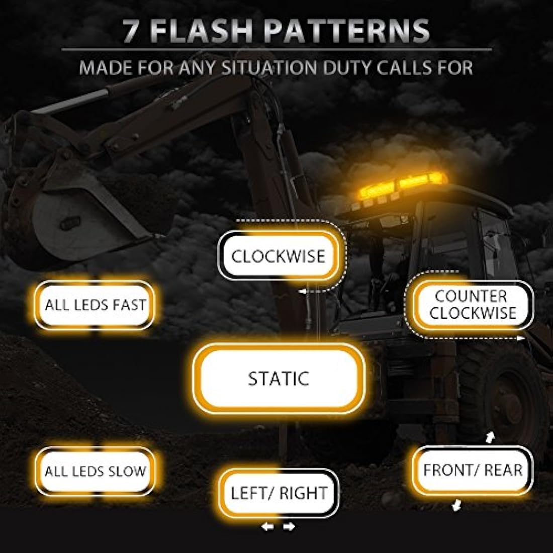 PROZOR Flashing Beacon Light 24LEDs 24W Amber Strobe Lights with Magnetic Base and 5m/16.4ft Cable 7 Modes Recovery Lights Car Emergency Light IP65 Waterproof for 12V Tractors Cars Truck SUV