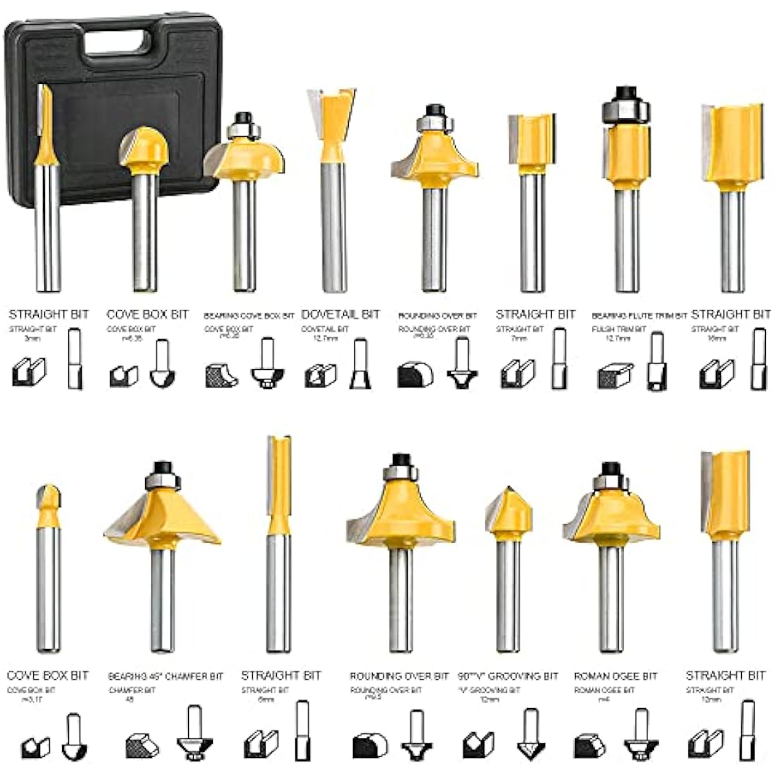 Anesty Palm Router Trimmer, Woodworking Hand Router with Trimmer Base, Handheld Wood Compact Trim Router Power Routers Tool with 15pcs 6.35mm Router Bit Set
