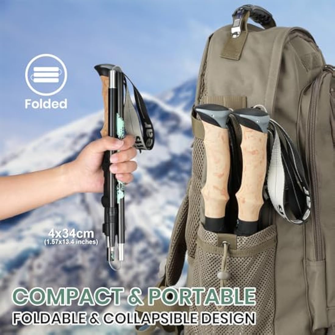 aiGear Walking Poles | 2 Pack | Collapsible Ultralight Aluminum Hiking Poles | with Quick Lock System | Perfect for Hiking Camping Mountaining Backpacking | (105-125cm)