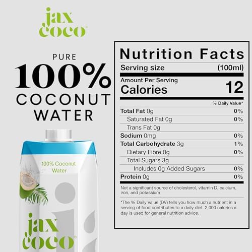 Jax Coco | 100% Pure Coconut Water | No Added Sugar, Low Calorie | Convenient and Sustainable Packaging | Fresh from the Philippines | 12 x 1L Cartons