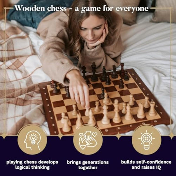 Classic STAUNTON Chess Set NO.4 in Mahogany Box | Master of Chess Wooden Chess Set | Wooden Chess Pieces Only - Handmade Tournament Chess Set Without Chess Table