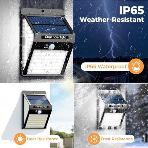 litogo [4 Pack 140LED Solar Security Lights Outdoor, Solar Motion Sensor Lights 270ºWide Angle Waterproof Solar Powered Durable Wall Lights Outside 3 Modes for Garden Fence Door Yard Garage Pathway