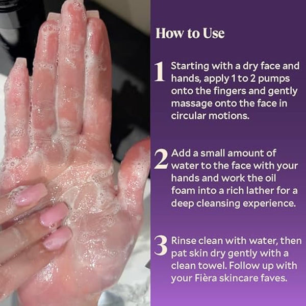 Fièra Oil to Foam Daily Facial Cleanser – Truffle Oil Complex, Fermented Plant Oils & Glycerin, Moisturizing and Nourishing, Soap-Free, Cruelty-Free, All Skin Types, 110ml 3.88 fl oz