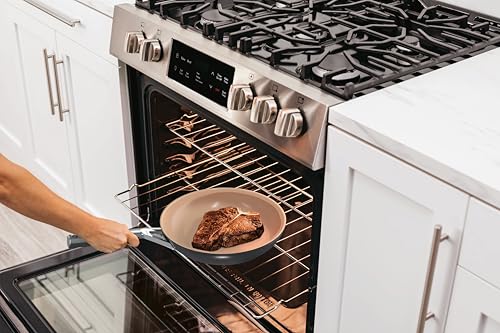 Ninja Extended Life 28cm Ceramic Frying Pan, Non-Stick (No PFAs, PFOAs, Lead or Cadmium), Induction Compatible, Stainless Steel Handle, Oven Safe to 285°C, Grey & Terracotta, CW90028EUUKDB