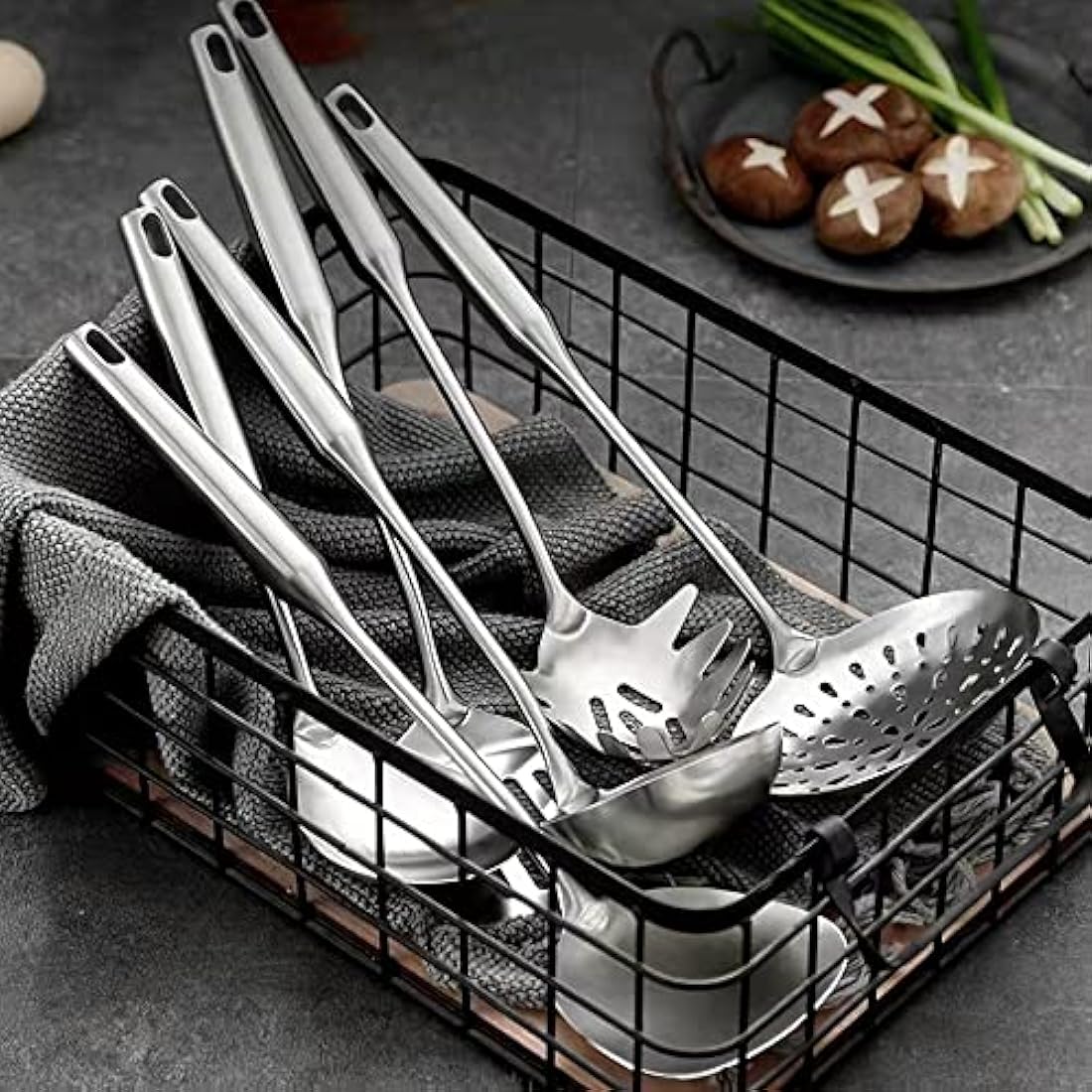 304 18/8 Stainless Steel Kitchen Utensils Set 6 Pcs 38cm Long Cooking Utensil, Spatula, Soup Spoon, Leaking Shovel, Turner, Pasta Server Kitchen Tools Set