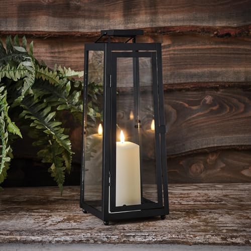 Lights4fun Set of 2 Outdoor Garden Solar Powered Black Metal Decorative TruGlow® LED Candle Lanterns Lights IP44 Waterproof
