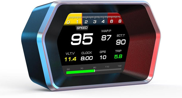 AMHVMU P17 HUD car heads up display,digital speedometer car mph,OBD2 plus GPS Dual System,Heads up Display Car,Water Temperature Gauge,Tachometer,Suitable for all Vehicle Models