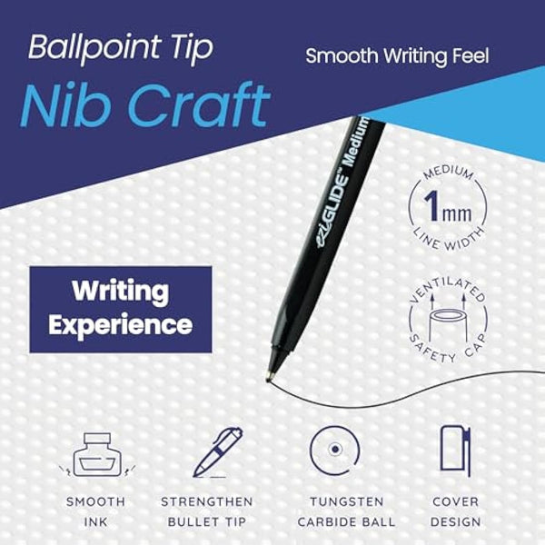 Eziglide 50-Pack Ballpoint Pen Set, 5 Assorted Colours – Medium Point Nib (1.0mm) for Precise Writing & Ergonomic Grip – Writing Pens for Home, Office, Teachers, Exams, Work, and Stationary Use