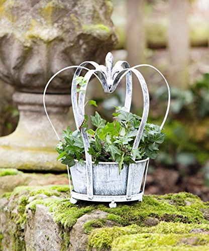 Frank Flechtwaren 229815: Planter"Crown" in Distressed Look Metal in Black 30 CM Large, for direct planting