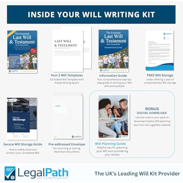 Double Pack Essential Last Will and Testament (DIY Will Kit UK) - Really Simple to Complete & Includes Comprehensive Guide 2025-26 Edition by LegalPath®