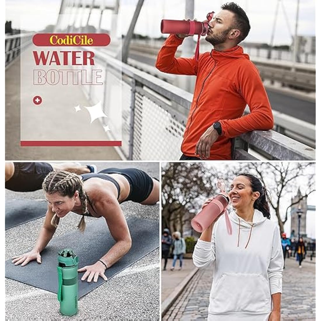 CodiCile Water Bottle, BPA Free 1l Water Bottle Leak Proof Drinks Bottle, Large Sports Bottle Great for Gym, School, Office and Travel (Red)