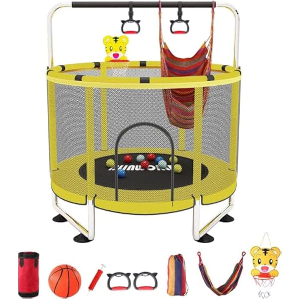 Trampoline for Kids, Adjustable Baby Toddler Trampoline with Basketball Hoop, 220lbs Indoor Outdoor Toddler Trampoline with Enclosure
