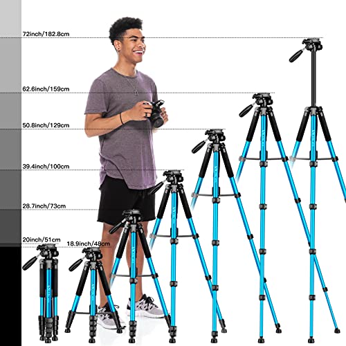 Victiv 72-inch Camera Tripod Aluminum Monopod T72 Max. Height 182cm- Lightweight and Compact for Travel with 3-way Swivel Head and 2 Quick Release Plates for DSLR Video Shooting - Black