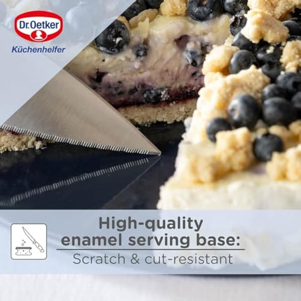 Dr. Oetker Springform Cake Tin 28cm Diameter, Round Cake Mold, Baking Pan, Cut & Scratch Resistant Flat Removable Base, Non-Stick Enamel Coating, Colour: Blue