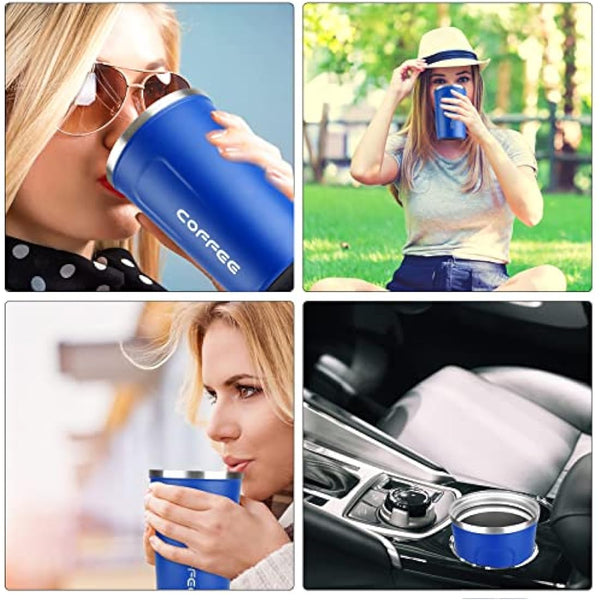 MOMSIV Coffee Cup, 380ml Vacuum Reusable Leakproof Double Wall Coffee Cup, Insulation Stainless Steel Eco-Friendly Travel Office Mug for Hot Coffee Tea and Cold Drinks (Diamond Blue)