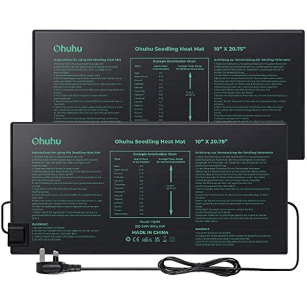 Ohuhu Seedling Heat Mat Heated Propagator 2 Pack, Plant Heating Mat Plant Warm Mat IP67 Waterproof, 21W Hydroponic Heating Pad Greenhouse Heating Pad for Seedling and Germination 10"x 20.75"