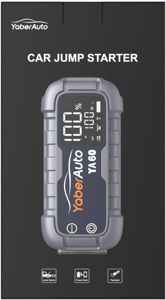 Jump Starter Power Pack 6000A 26800mAh YaberAuto Car Battery Booster, Portable Car Jump Starter Power Bank (for All Gas/12L Diesel) with Heavy-duty Jump Leads, 65W Fast Charging, 600 Lumens Light