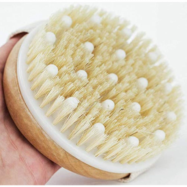 Mytlp Bath Body Brush Natural Bristles with Massage Nodules Reducing Cellulite Toxins