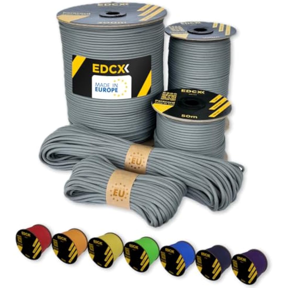 EdcX Paracord 4mm, 35+ Solid Colors (10m, 15m, 30m, 50m, 100m, 300m) | Ideal for Crafting, DIY, Camping, Survival, Outdoor | 100% Nylon Rope 4mm | Tactical Cord 550 Type III