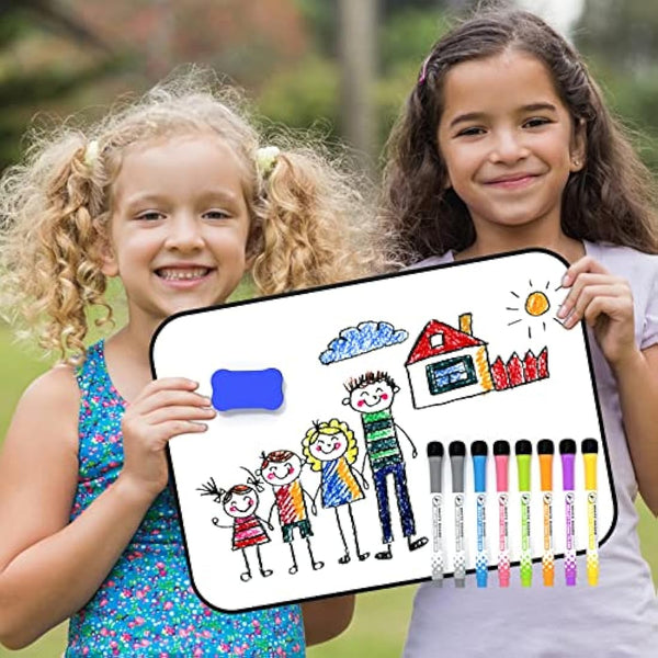 Nicpro Dry Erase Whiteboard A4, Magnetic Double Sided 21 x 30 cm White Board with Black Border, Including 8 Water-Based Pens and 1 Eraser for Kid Writing & Drawing Student School, Home, Classroom Use