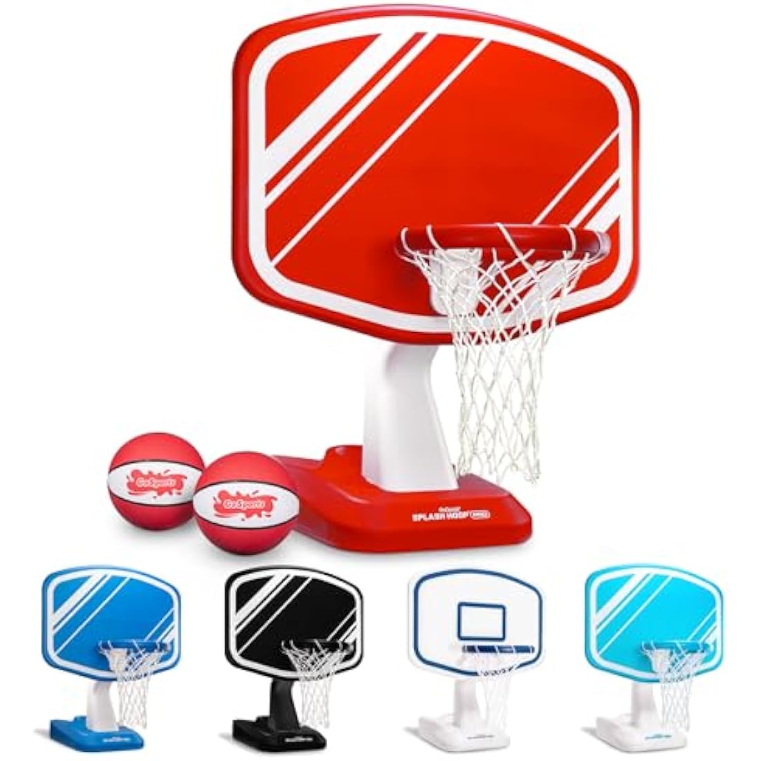 GoSports Splash Hoop Swimming Pool Basketball Game, Includes Poolside Water Basketball Hoop, 2 Balls and Pump – Choose Your Style