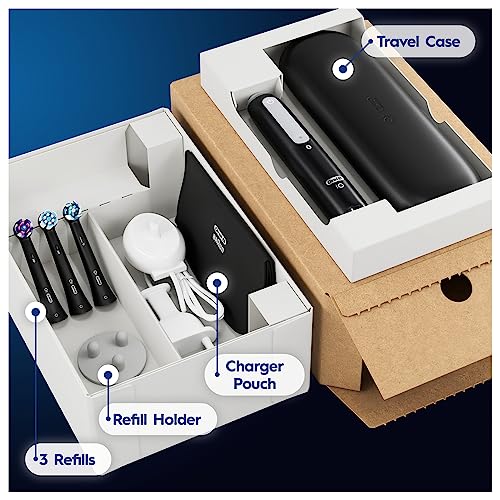 Oral-B iO4 Electric Toothbrush For Adults, 3 Toothbrush Heads, Travel Case & Toothbrush Head Holder, 4 Modes With Teeth Whitening, 2 Pin UK Plug, Black