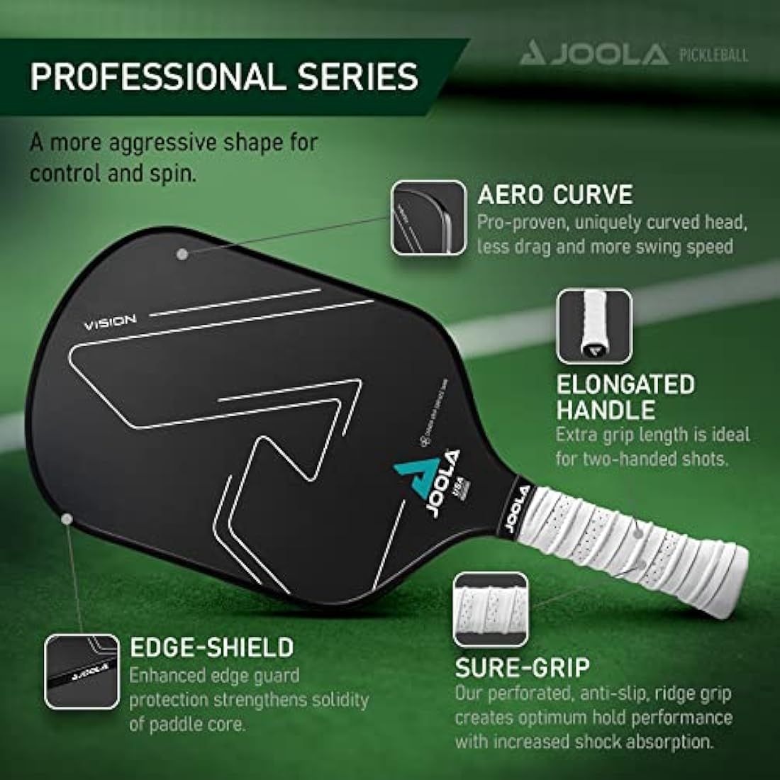 JOOLA Vision Pickleball Paddle with Textured Carbon Grip Surface Technology for Maximum Spin and Control with Added Power - Polypropylene Honeycomb Core Pickleball Racket Available in 14mm and 16mm