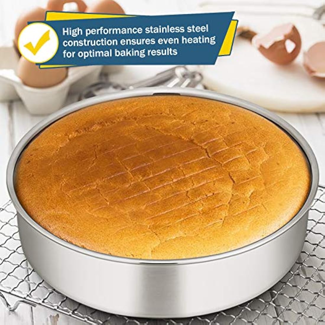 Homikit Cake Tin, 9½inch Round Cake Tin Mould Set of 3, Layer Cake Tins Stainless Steel Cake Baking Pans for Christmas Birthday Wedding, Healthy & Sturdy, Mirror Finished & Dishwasher Safe