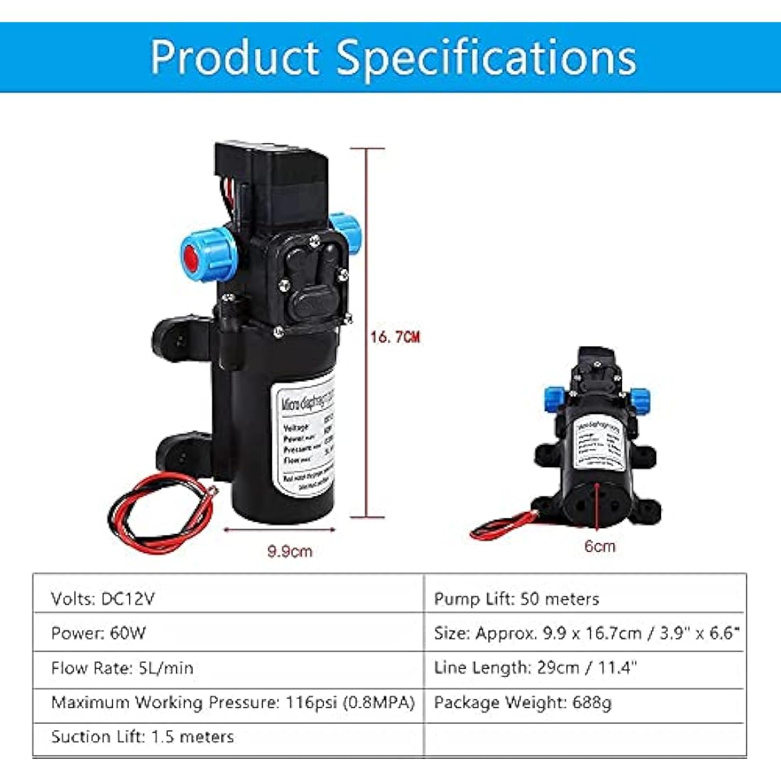 High Pressure Dell Automatic for Caravan Boat Truck Garden (DC 12 V 60 W Diaphragm, 115PSI)