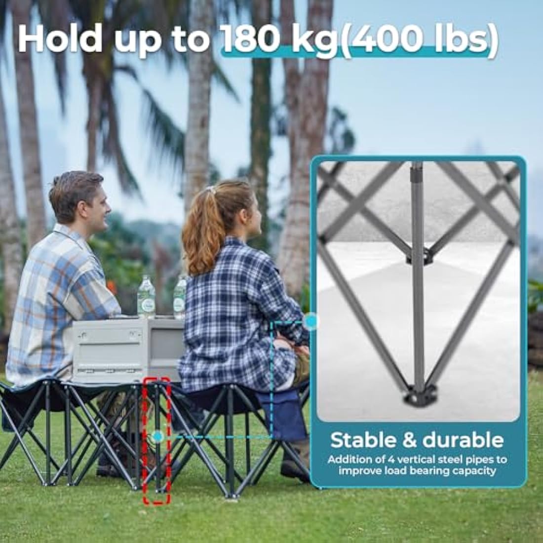 FUNDANGO Oversized Camping Stool with cushion, 18.1 Inch footstool 400 Lbs Heavy Duty Padded Collapsible folding stool Portable Foldable seat for Outdoor Garden Fishing Hiking with Carry Bag (Black)