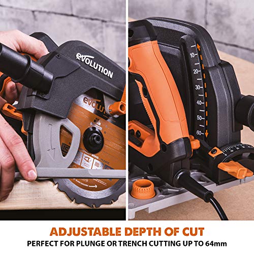 Evolution Power Tools R185CCSX Circular Saw With 1020 mm 3-Piece Track | Multi-Material Blade, Cuts Wood, Metal, Plastic & More | Incl Dust Port Adapter | 185mm (230v)