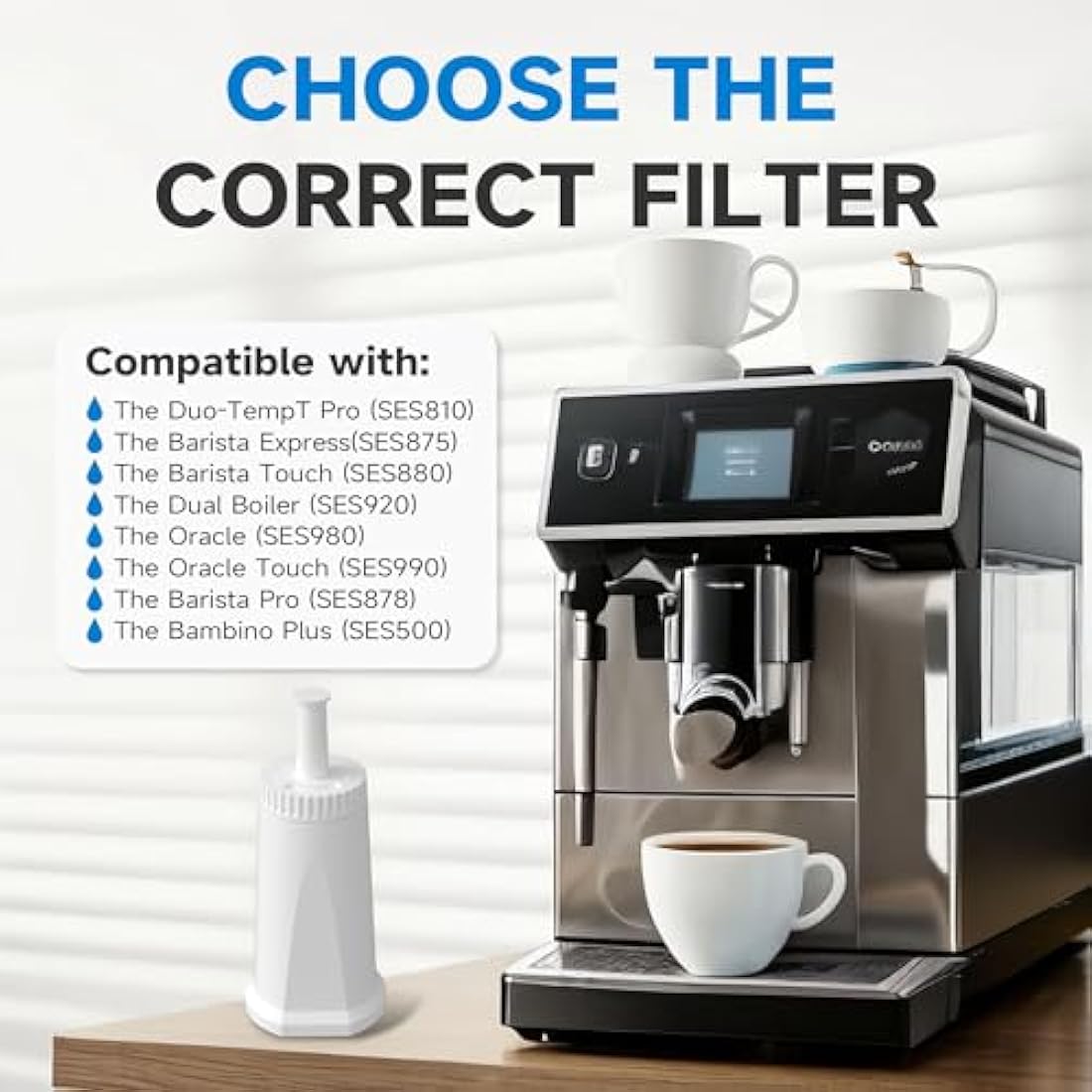 AQUALTRA Coffee Machine Water Filter Compatible with Sage SES875, SES008, SES810, SES878, SES008WHT0NEU1, SES880/920/980/990/500, Breville BES Series, 6 Pack