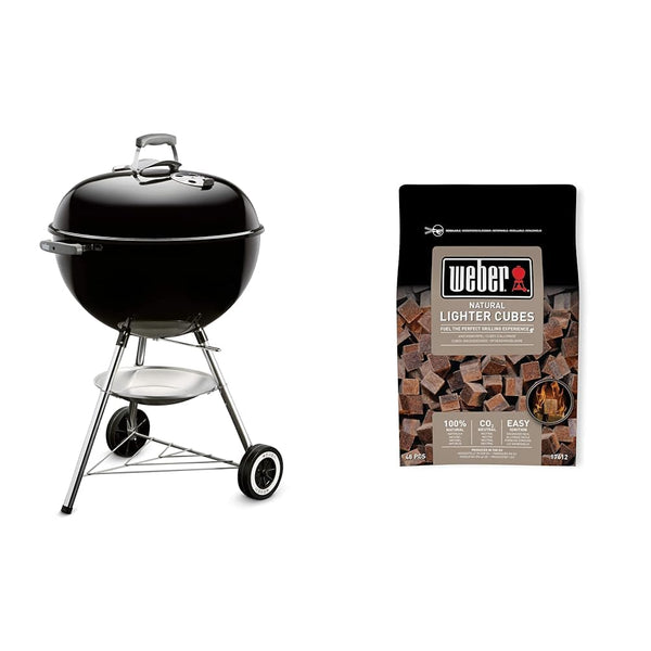 Weber Classic Kettle Charcoal Grill, Ø 57cm Grill Area, BBQ Grill with Porcelain-Enamelled Lid & Bowl, Lid Thermometer, Tripod Stand & Wheels, Chromed Grill Grate - Black (1341504)