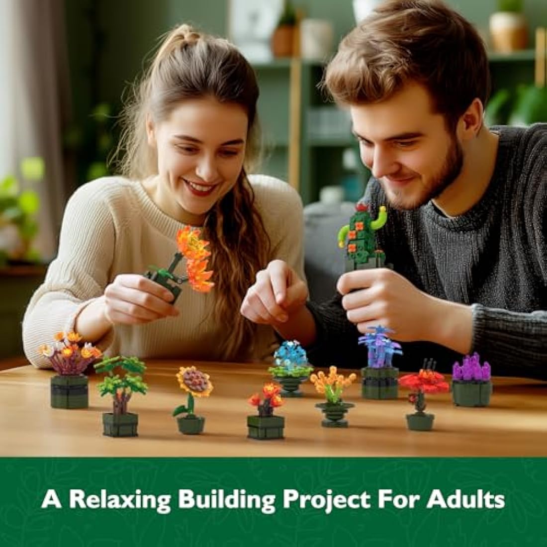 JMBricklayer Botanical Succulents Building Toy Sets 10001, Tiny Plants Flowers Buildable Collection Home Room Decor, Garden Bonsai Pot Blocks Toy Gifts for Women Girls Adults (987PCS)