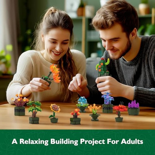 JMBricklayer Botanical Succulents Building Toy Sets 10001, Tiny Plants Flowers Buildable Collection Home Room Decor, Garden Bonsai Pot Blocks Toy Gifts for Women Girls Adults (987PCS)