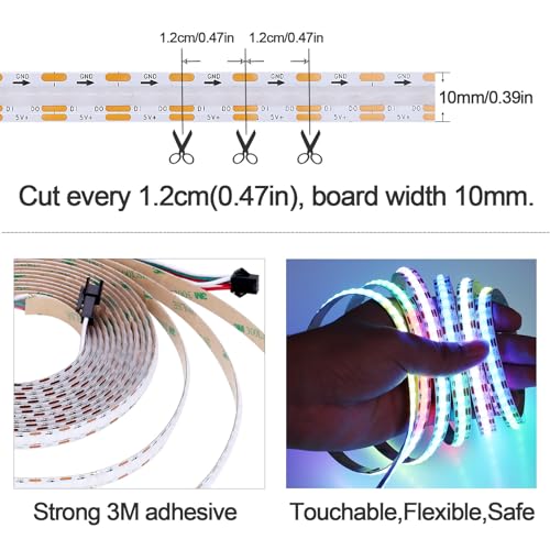 GOMING 5V 5M WS2812B COB LED Strip Light Individually Addressable 800 Pixels Dream Color IP20 Not Waterproof White PCB LED Strips for DIY
