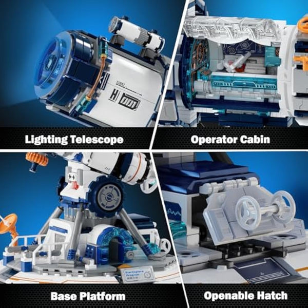 JMBricklayer Space Telescope Building Sets with Lights, Planet Station Building Toys for Adults, 70009 Science Space Exploration Telescope Hobby Model Gift for Teens Kids 8+ (995PCS)