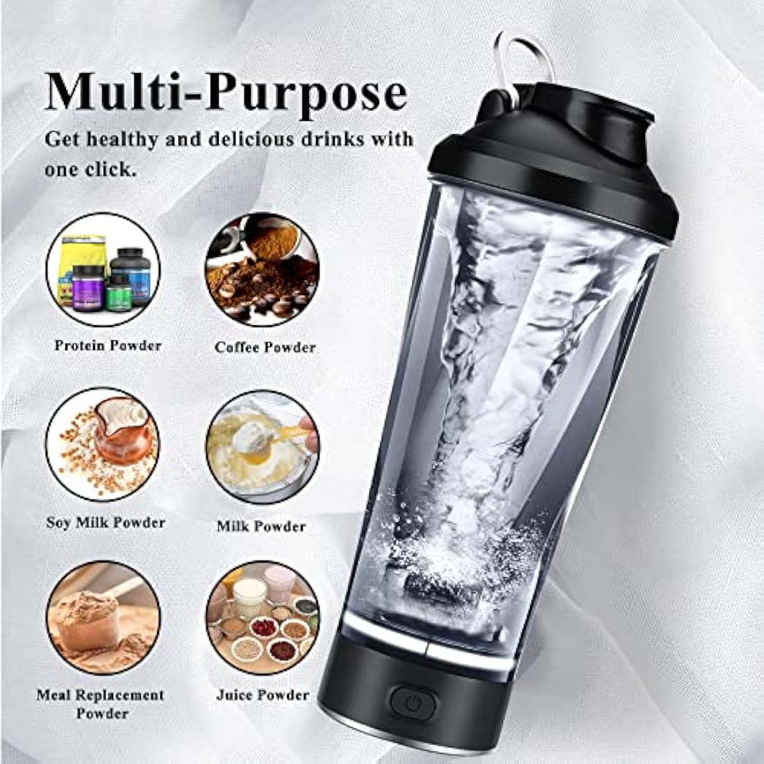 HIYAA Electric Protein Shaker Bottle, 16 oz Rechargeable Vortex Portable Electric Mixer, BPA Free, Shaker Cups for Protein Shakes and Meal Replacement Shakes, Perfect Gym Gift for Men Women, Black