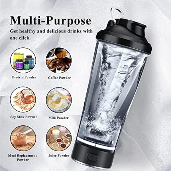 HIYAA Electric Protein Shaker Bottle, 16 oz Rechargeable Vortex Portable Electric Mixer, BPA Free, Shaker Cups for Protein Shakes and Meal Replacement Shakes, Perfect Gym Gift for Men Women, Black