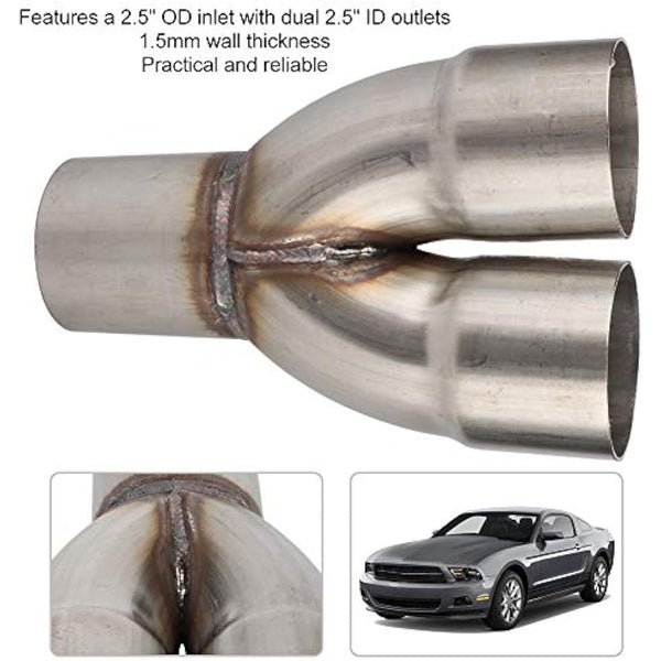 Gorgeri Stainless Dual Pipe,Universal Stainless Exhaust Y Pipe Adapter 2.5in OD inlet to 2.5in ID Dual Pipe