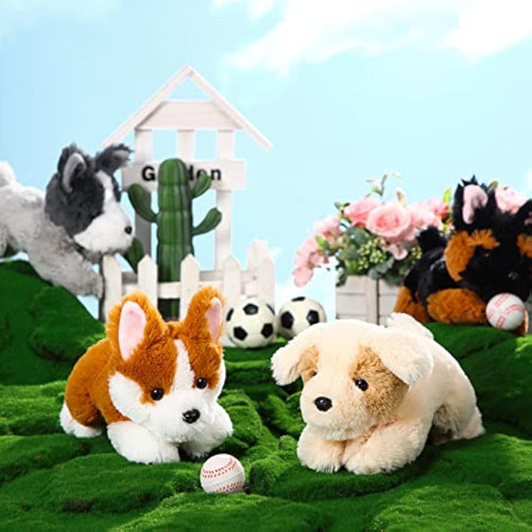 4 Pack 8 Inch Dog Plush Stuffed Animal Soft Fluffy Puppy Pillow Set Dog Theme Party Favor Contains Corgi Schnauzer Golden Retriever German Shepherd Toy Gift for Kids Birthday Baby Room Home Decor