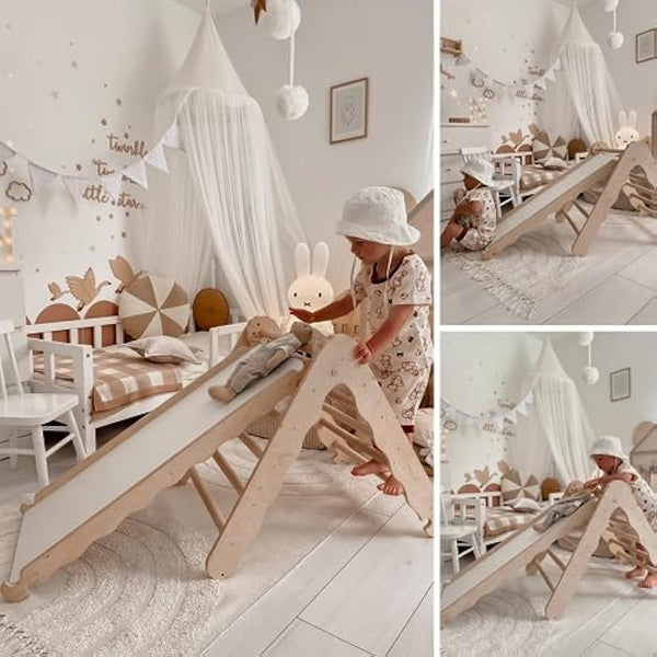 MAMOI® Indoor climbing triangle with slide for kids, Baby climbing frame, Wooden toddler gym for children outside and outdoor, Frames and slides, toys for toddlers